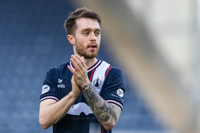 Derby day matchwinner Brad Spencer applauds the Falkirk fans after the 1-0 win against Dunfermline (Photo: Mark Scates/SNS Group)