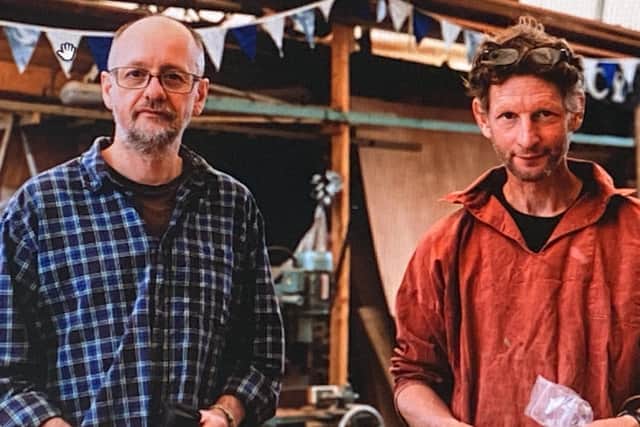 Falkirk bike builder Steven Shand joins Ullapool boat builder and craftsman Tim Loftus to work on recreating the historic bicycle
(Picture: Submitted)