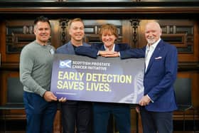 The Scottish Prostate Cancer Initiative was launched in March by Sir Chris Hoy and Kenny Logan, and leading business figures include Sir Tom Hunter. Pictured: Kenny Logan, far left, Sir Chris Hoy, left, Sir Chris Evans, right, and Sir Tom Hunter, far right. (Contributed).