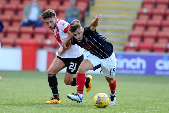 Leon McCann in action for the Bairns against his old club Airdrieonians (Pictures: Michael Gillen)