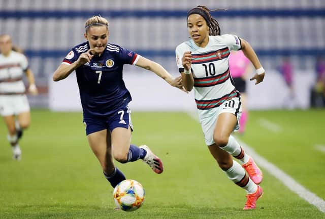 Falkirk's Sam Kerr earned her second cap and first start for Scotland in a 2-0 defeat to Portugal