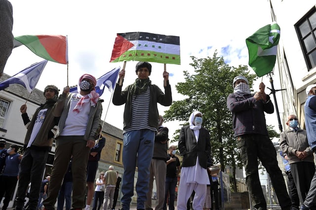 Anwar e Madina, Falkirk Islamic Centre and Rainbow Muslim Women's Group were among those involved in the peace rally in Falkirk town centre. Picture: Michael Gillen.