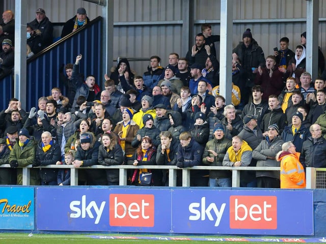 Mansfield Town fans at The Dunes Hotel Stadium for the match against Barrow.