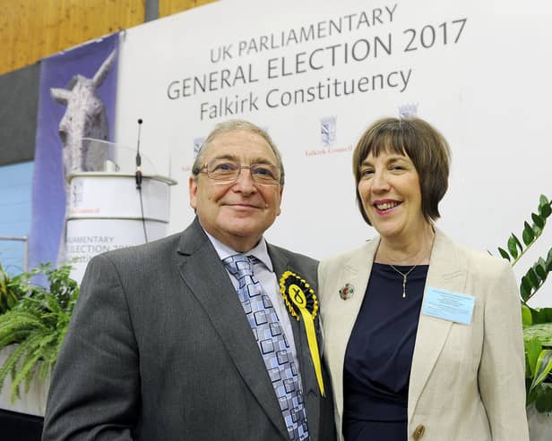 Wife Sandra helps John McNally celebrate his June 2017 victory. Pic: Michael Gillen