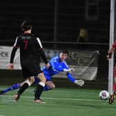 Sam Colley netted twice for Dunipace against local rivals Camelon Juniors last Friday night during a 2-1 East of Scotland first division victory (Picture by Mark Brown)