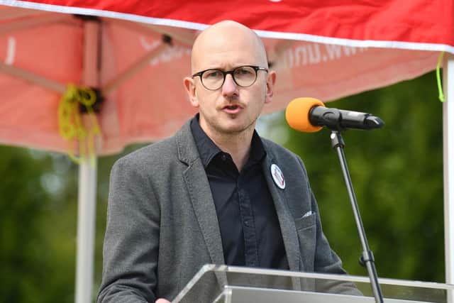 Grangemouth MP Brian Leishman speaking at last summer's rally to save the refinery. Pic: Michael Gillenl