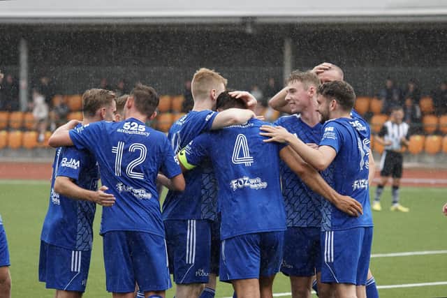 Camelon celebrate Liam Taggart's goal against Leith (Photo: Kristopher Dowell)