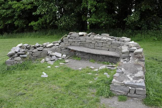 A drystone walling seating area in Kinneil Estate, Bo'ness has been damaged. Picture: Michael Gillen.