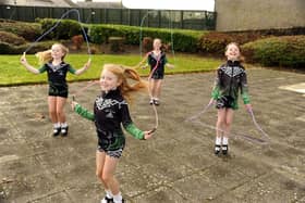 Dancing friends Callie Weir (7), Ruby Taylor (9), Sophia Hunter (8) and Lola-Rose Connaghan (9) completed 100 skips a day in October to raise funds for charity.  (Pic: Alan Murray)