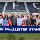 Sponsors pictured the 'Crunchie' and club legend Alex Totten in front of the soon to be Kevin McAllister Stand (Photos: Michael Gillen)