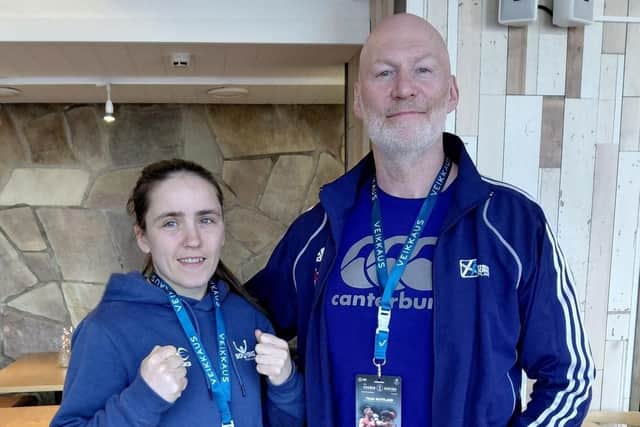 Falkirk Phoenix Boxing Club star Stephanie Kernachan travelled out with her club mentor and top official Stevie Morrison (Photo: Submitted)