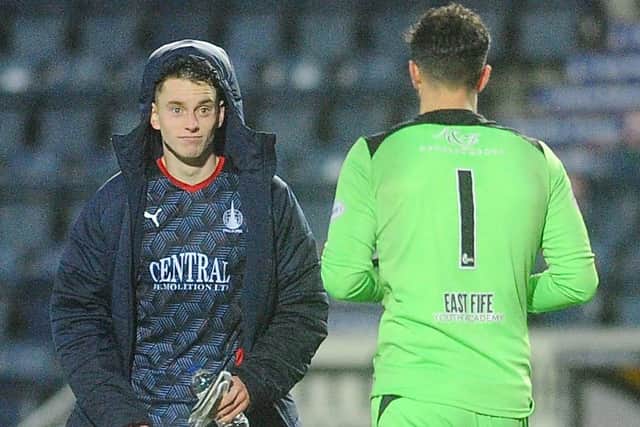 Falkirk's Robbie Leitch and Brett Long at the end of last month's East Fife game (Picture Michael Gillen)