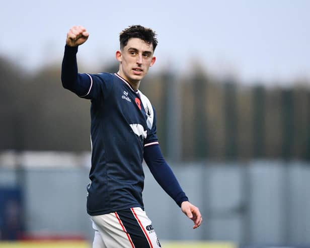 Falkirk ace Keelan Adams celebrates scoring for the Bairns (Photo: Michael Gillen)