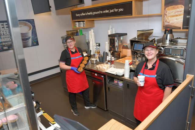 Sharon Watson, assistant manager, and Janet Gregg, manager, ar the Greggs store in New Carron. Picture: Michael Gillen.