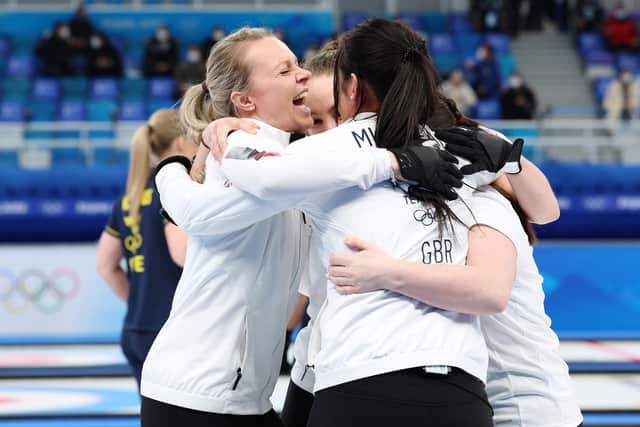 GB women's curlers, left to right,  Vicky Wright, Jennifer Dodds, Eve Muirhead and Hailey Duff reach the Beijing final. Pic:Getty Images