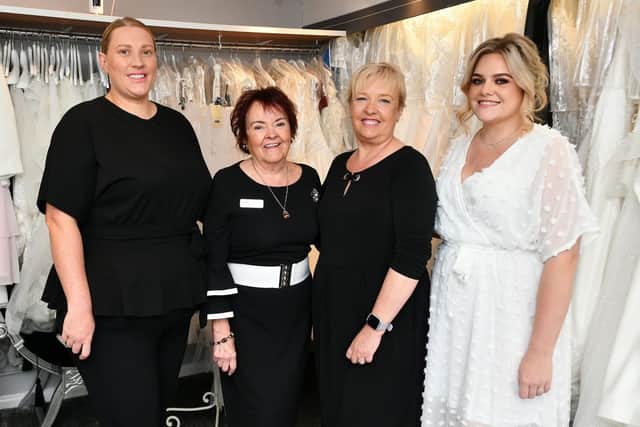 The CKS Bridal team are on the move, left to right: Janet Chisholm, bridal consultant; Catherine Smith, owner; Julie Connell, manager; and Hayley Mair, bridal consultant. Pic: Michael Gillen