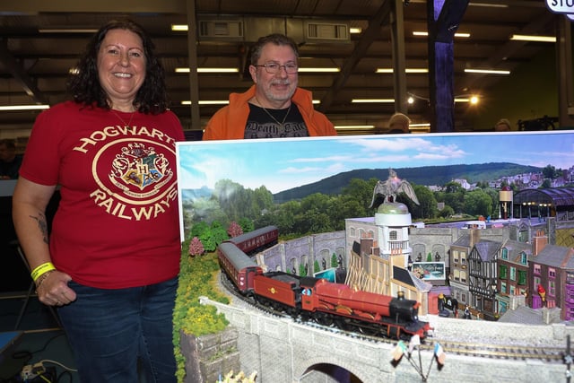 Janice and Myles McGregor with the Hogwarts/Harry Potter layout
