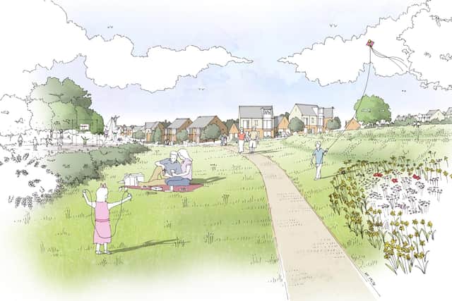 Artist's impression of the proposed residential area at Gilston Park by CALA Homes