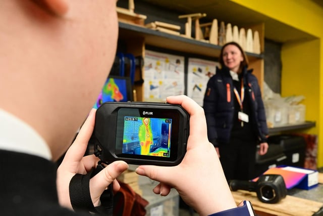 Larbert High pupils try out the thermal imaging technology.