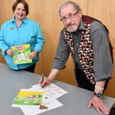 Nettie in Cyberland author Wendy Goucher with Bairn cartoonist Jim Barker who contributed the illustrations to the book