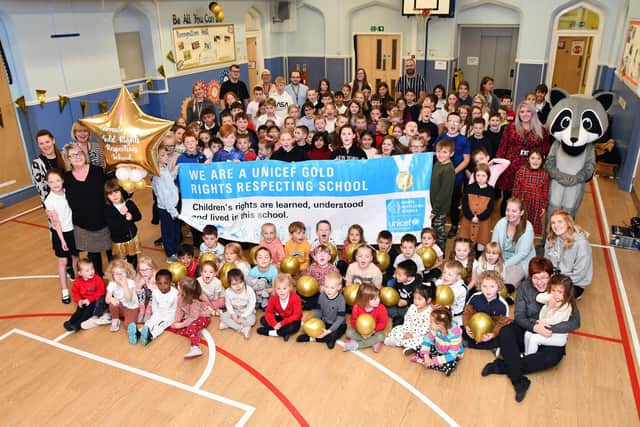 Carmuirs Primary School celebrates receiving its Unicef Gold: Rights Respecting Schools Award