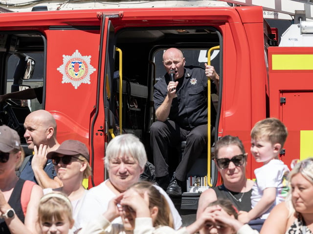 Announcing from the fire engine.