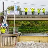 Thumbs up as water starts to fill the Winchburgh marina basin