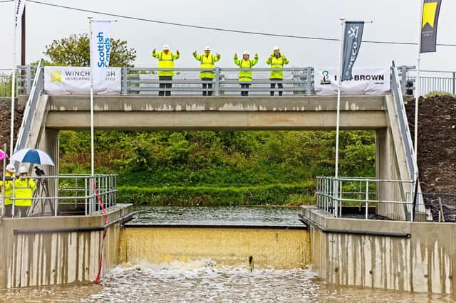 Thumbs up as water starts to fill the Winchburgh marina basin