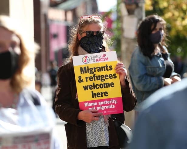 Demonstrators take part in a Refugees Welcome rally in Glasgow last year.
