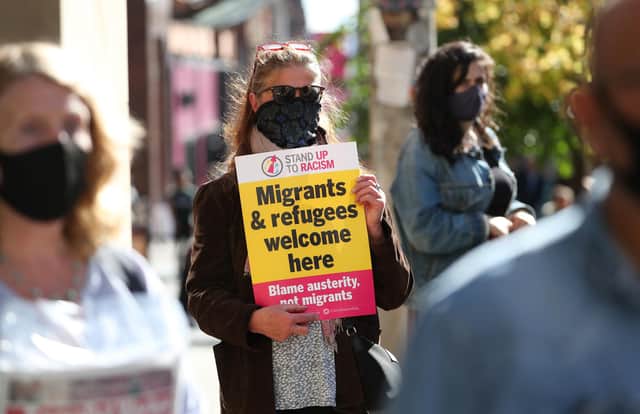 Demonstrators take part in a Refugees Welcome rally in Glasgow last year.