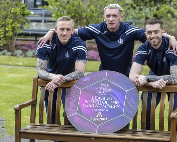 Falkirk trio Brad Spencer, Calvin Miller and Callumn Morrison are all up for PFA's League One player of the year award (Photo: Jeff Holmes/PFA Scotland)