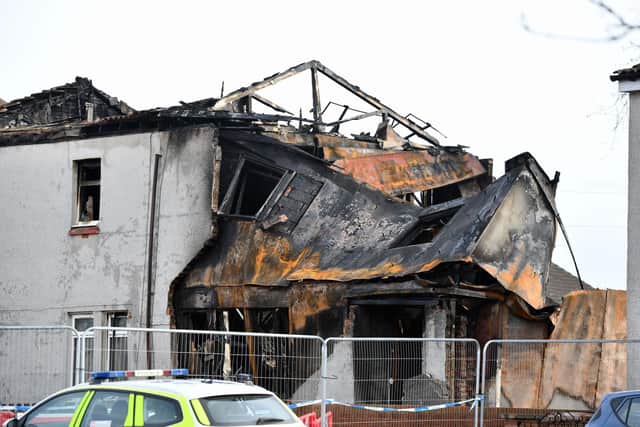 The property in Broomage Crescent that was destroyed by fire on Saturday afternoon. Picture: Michael Gillen