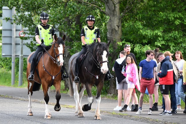 Police mounted division helping with the crowds - PC Rose and Lockerbie with PC Aird and Cupar