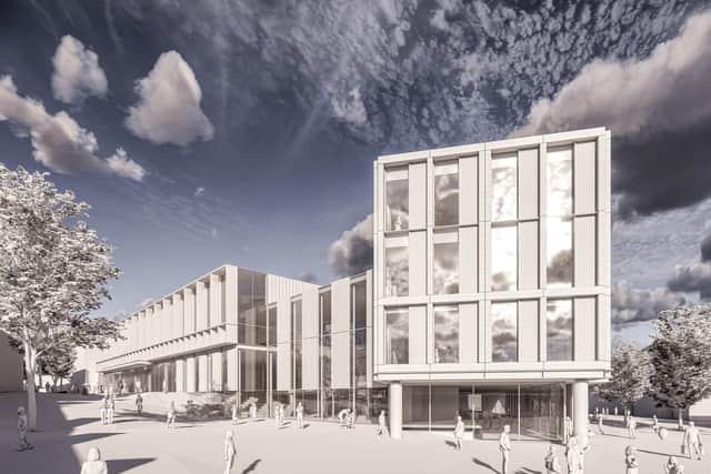 An artist's impression of what the new town hall could look like. View from Callendar Riggs towards the High Street.   (Pic: Falkirk Council)
