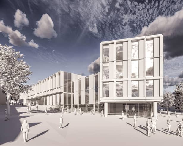 An artist's impression of what the new town hall could look like. View from Callendar Riggs towards the High Street.   (Pic: Falkirk Council)