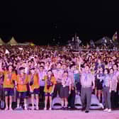 South Korea's President Yoon Suk Yeol and his wife Kim Keon Hee throwing paper airplanes during the opening ceremony of the 25th World Scout Jamboree in Saemangeum, about 180 km southwest of Seoul. Pic: AFP Photo/South Korean Presidential Office