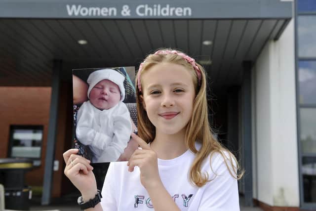 Erin Grant celebrates her 10th birthday today - she was the first baby ever born in Forth Valley Royal Hospital on July 12, 2011.