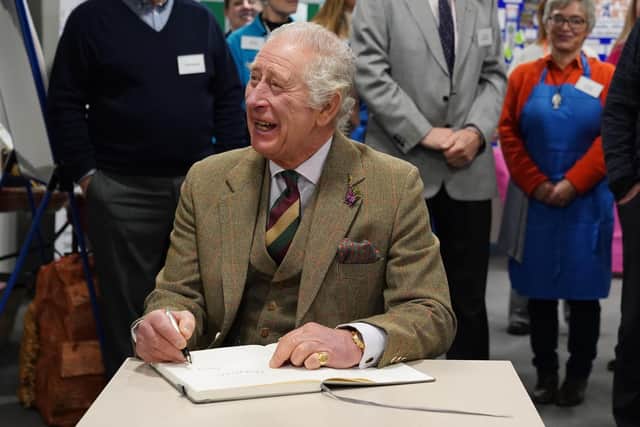 King Charles III visited Aboyne and Mid Deeside Community Shed in Aberdeenshire last week. Falkirk Council staff will get a holiday to mark the coronation.  (Pic: Andrew Milligan - WPA Pool/Getty Images)