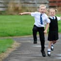 Jackson and Skye Karte both started primary one at Deanburn Primary School at the same time. Picture Michael Gillen.