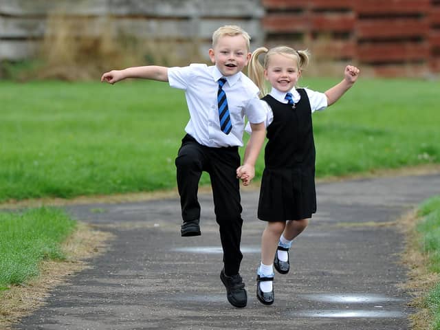 Jackson and Skye Karte both started primary one at Deanburn Primary School at the same time. Picture Michael Gillen.