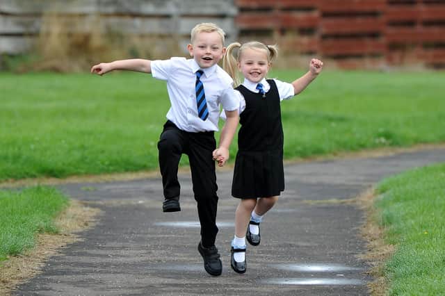 Jackson and Skye Karte both started primary one at Deanburn Primary School at the same time. Picture Michael Gillen.