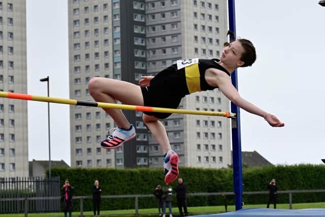 Falkirk Victoria Harriers youngster Isla Clements also jumped to gold success with her 1.59m high jump, earning her a national title (Photo: Bobby Gavin/Scottish Athletic)