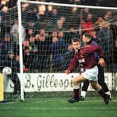 Kenny Miller scores for Stenhousemuir during his loan spell in 1999