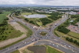 An aerial view of the work underway around the Westfield roundabout. Pic: Falkirk Council