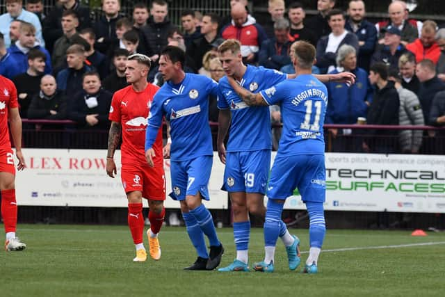 Scott McGill celebrates his goal to make it 2-0 to Kelty