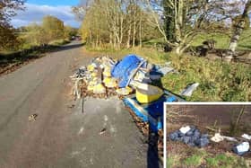 Commercial waste dumped on Bonnytoun Farm to Bonsyde Road in November. Inset: Fly-tipping on the Kingsfield to A803 road at Burghmuir.