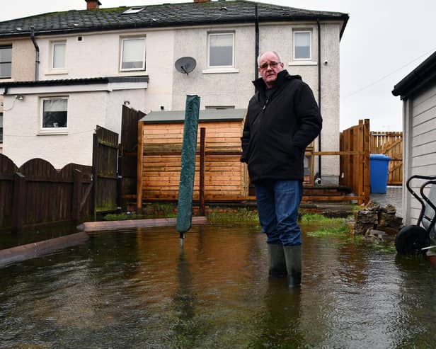 Moray Hurlbert and his flooded back garden - which has been like this for more than two decades. Pic: Michael Gillen