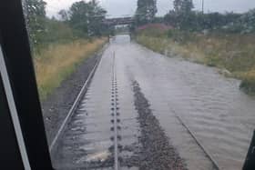ScotRail
@ScotRail
UPDATE: This image sent through from the Edinburgh - Glasgow express route shows the extent of flooding on the railway this morning.