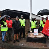 Falkirk Council street cleansing workers picketing at the Earls Road depot in Grangemouth this morning