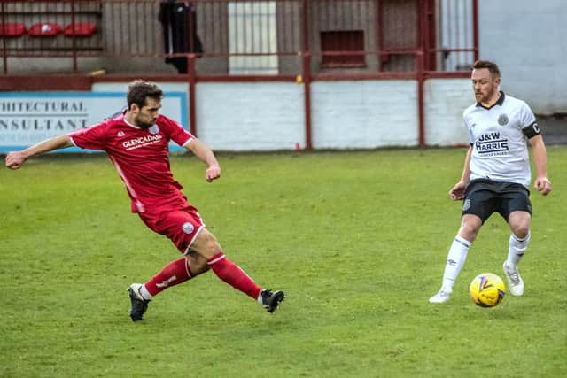 Ruari MacLennan (right) playing for Linlithgow Rose in their 3-2 win at Brechin City in the first round of this season's senior Scottish Cup (Pic by Picasa)